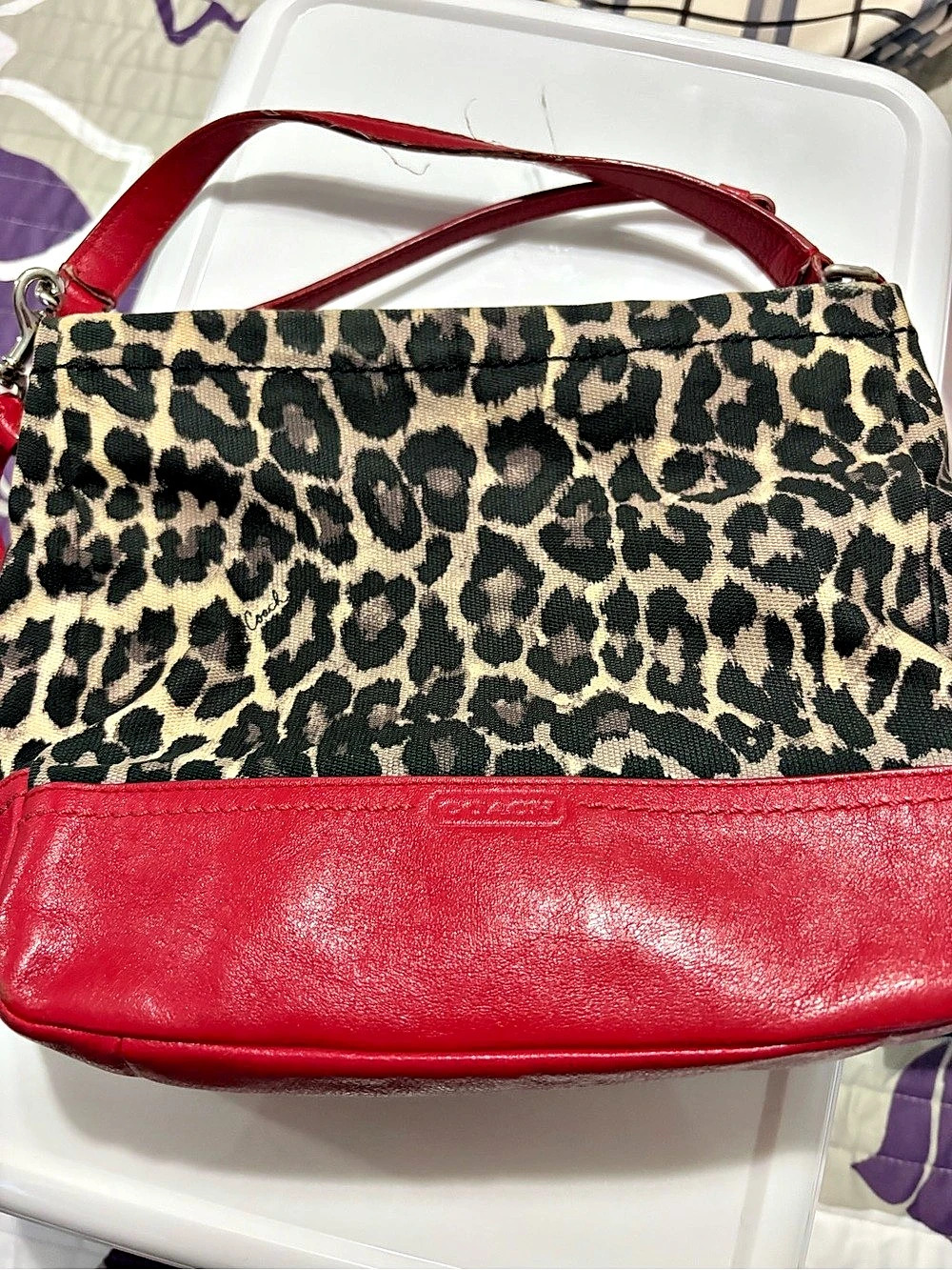 Coach Park Ocelot Print Carrie Tote Red & Brown Shoulder Bag